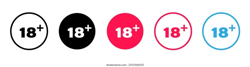 18 plus icon. Adults only. Age limit or restriction. Eighteen plus only. Vector