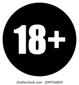 18 más icono en círculo negro aislado en fondo blanco. 18 más símbolo de página de iconos para tu diseño de sitio web 18 más logotipo de icono, aplicación, ui. 18 más ilustración vectorial de icono, EPS10.