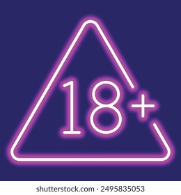18 plus icon pink neon light. Symbol of a special place for ages 18 and over.