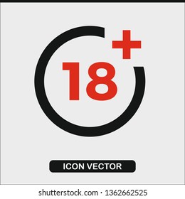 18 plus icon in trendy flat style isolated on background. 18 plus vector red