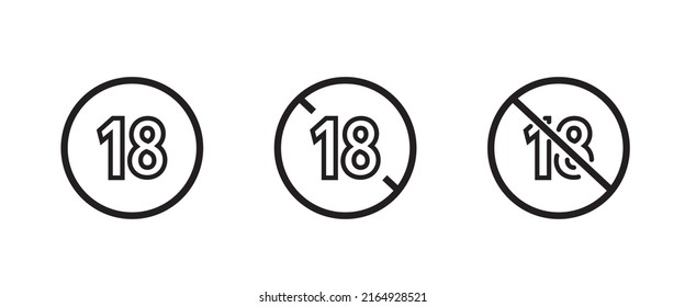 18 plus icon vector under eighteen years prohibition sign, adults only for your content . 18 + age restriction, attention, Eighteen plus icon editable stroke, flat design style isolated on white