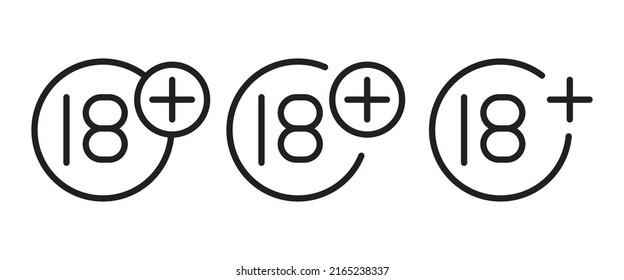 18 plus icon vector under eighteen years prohibition sign, adults only for your content . 18 + age restriction, attention, Eighteen plus icon editable stroke, flat design style isolated on white