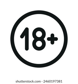 18 plus isolated icon, age restriction linear icon, adult content outline vector icon with editable stroke