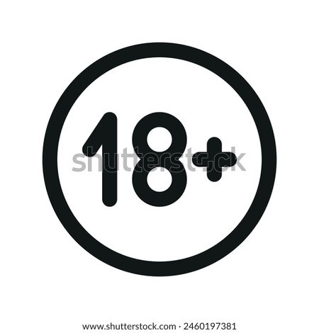 18 plus isolated icon, age restriction linear icon, adult content outline vector icon with editable stroke