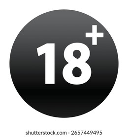 18 plus solamente - icono negro. El límite de Edad para menores de 18 años está prohibido en la Ilustración vectorial de signos circulares. Iniciar sesión menor de 18 años sobre fondo blanco. Más de 18 solo censurados. Dieciocho años más viejo prohibido.