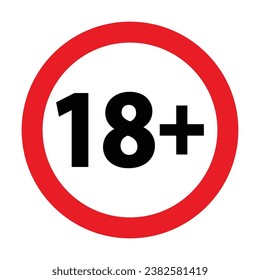 18 plus only icon. Age limit under 18 years old is forbidden circle sign symbol vector illustration. Under 18 sign in on white background. Over 18 only censored. Eighteen age older forbidden 