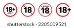 18 plus only icon set. Age limit under 18 years old is forbidden circle sign symbol vector illustration.