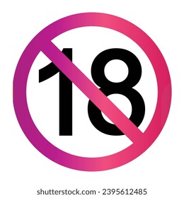 18 más sólo - icono rosa. El límite de edad menor de 18 años está prohibido para la ilustración vectorial del símbolo de círculo. Menor de 18 años inicia sesión en fondo blanco. Más de 18 solamente censurados. Está prohibido tener 18 años.