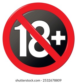 18 plus red sign isolated on white