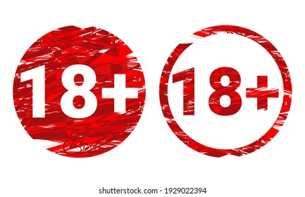 18 plus sign. Adult only. Warning only for 18 years and over. Eighteen years over. Isolated on white background. Illustration vector