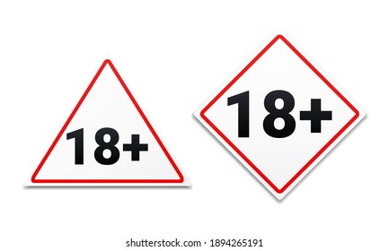 18 plus sign. Warning only for 18 years and over. Eighteen years over. Adult only. Illustration vector