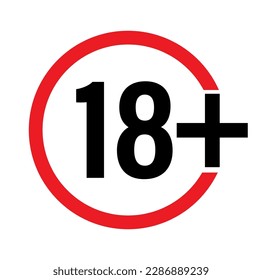 18 plus symbol vector illustration, 18+ sign, Under 18 not allowed sign. Eighteen plus icon isolated