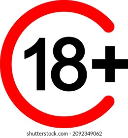 18 plus vector icon on a white background. An isolated flat icon illustration of 18 plus.