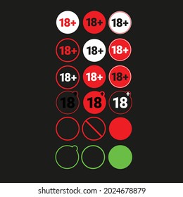 18 plus vector icons set. Under 18 not sign. Number eighteen circle.