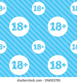 18 plus years old sign. Adults content icon. Seamless diagonal lines texture. Blue grunge texture background. Vector