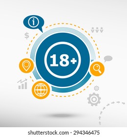 18 plus years old sign. Adults content icon and creative design elements. Flat design concept               