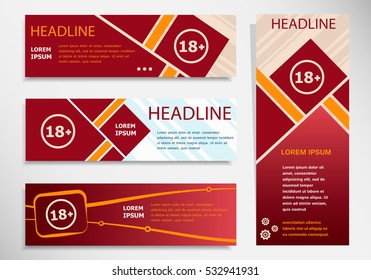 18 plus years old sign. Adults content icon on vector website headers, business success concept. Modern abstract flyer, banner.