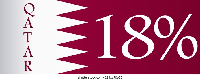   18% Qatar sign label vector art illustration with stylish looking font and white and red background