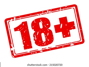18+ red stamp text on white