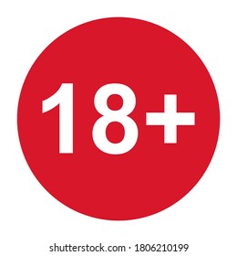 18 restriction flat sign isolated in red circle. Age limit symbol. No under eighteen years warning illustration