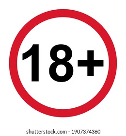 18+ restriction flat sign isolated on white background. Age limit symbol. No under eighteen years warning illustration .