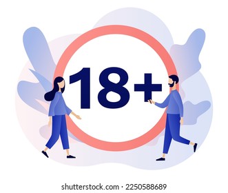 18+ restriction sign. Prohibition sign for people under eighteen years of age. Age limit symbol. Adult only. Modern flat cartoon style. Vector illustration on white background