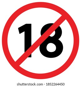 18+ restriction vector icon in red circle.