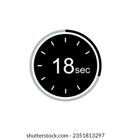 18 seconds timer vector icon, 18 sec stopwatch symbol.