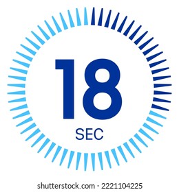18 seconds,concept of time,timer icon,vector illustration,circle time pie diagram.