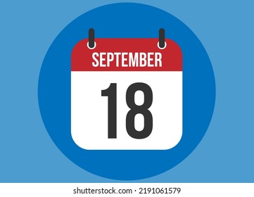 Vector del calendario azul del 18 de septiembre. Calendario de septiembre con círculo en segundo plano claro.