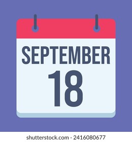 Calendario del 18 de septiembre. Fondo Azul. Calendario de vectores.
