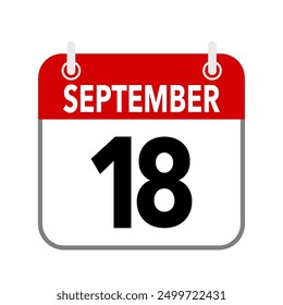 18 September, calendar date icon on white background.	