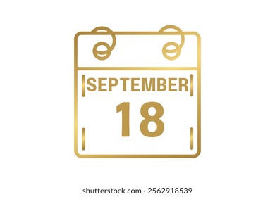 18 September calendar icon text page monthly web design on golden and white background vector, icon, or illustration with the month of September 18