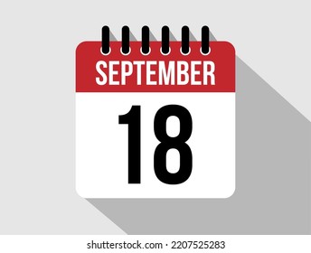 18 September calendar vector icon. Red september date for the days of the month