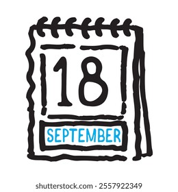 18 September date calendar - A simple yet elegant line art illustration of a date calendar captures the essence of organization and timekeeping. The clean lines and minimalistic design 