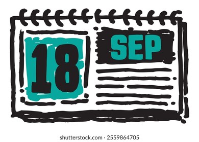 18 September date long table calendar - A simple yet elegant line art illustration of a table date calendar captures the essence of organization and timekeeping and note lines sketch art