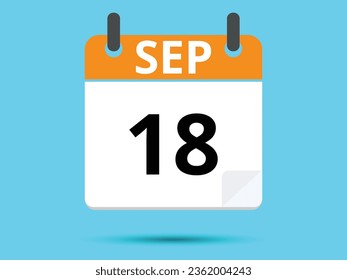 18 de septiembre. Calendario de icono plano aislado en fondo azul. Ilustración vectorial.