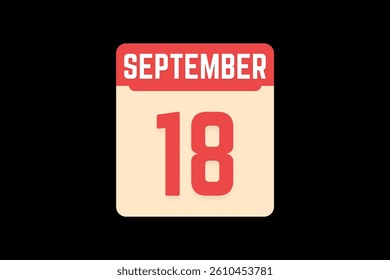 18 September icon text page monthly web design on coral, white, tangerine and black background vector, icon, or illustration with the month of September 18
