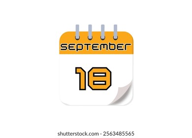 18 September month single day vector, illustration, calendar with yellow, black and white color background calendar September 18