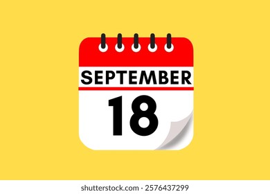 18 September month single day vector, illustration, calendar with red, black, white and yellow color background calendar September 18