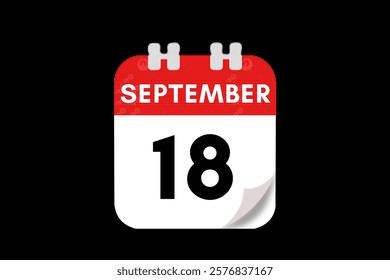 18 September month single day vector, illustration, calendar with red, gray, white and black color background calendar September 18