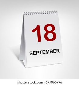 18 September. Spiral calendar vector illustration. Vertical table calendar with date isolated on white background.