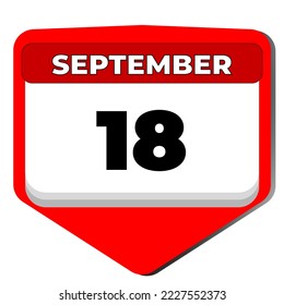 18 September vector icon calendar day. 18 date of September. Eighteenth day of September. 18th date number. 18 day calendar. Eighteen date. Chile independence day