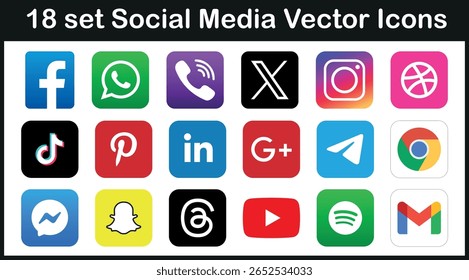 18 set Social media Vetor ícones pack cor real.