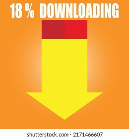 18% sign symbol downloading in 3d illustration arrow red color shape business stamp isolated on yellow background. Vector eps10