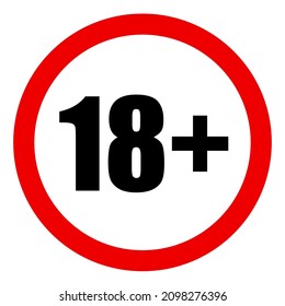 18 sign warning symbol isolated on  background, over 18 plus only censored, eighteen age older forbidden adult content. Under eighteen years prohibition sign, adults only, vector illustration.