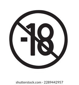 18 sign warning symbol isolated on white background, 18 plus, censored, eighteen age older.