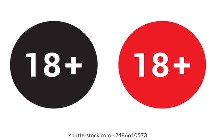 18 sign warning symbol isolated on white background, 18 plus, censored, eighteen age older adult content black and red colors vector illustration. EPS 10