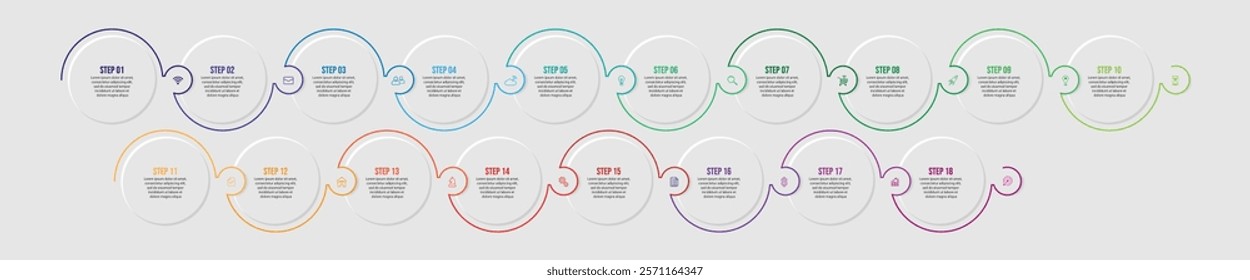 18 simple infographic design sections with interconnected lines