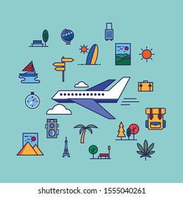 18 travel icon pack-set of travelling flat line tourism icon in many minimal Modern design style vector image